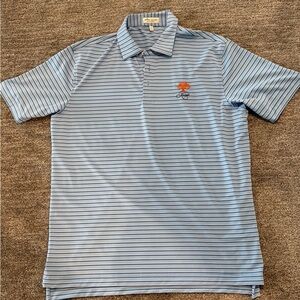 Peter Millar Golf Shirt Men Large Blue Summer Comfort Kiawah Blue Stripes EUC